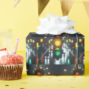 Papel De Regalo Luz Del Tráfico Urbano De Noche