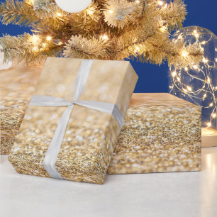 Papel De Regalo Luz dorada champán brillo falso purpurina estampad
