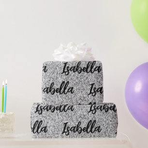 Papel De Regalo Luz gris plateada brillo destellos Nombre personal