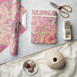 Papel De Regalo Luz Naranja Dulce Y Rosas Rubor Acuarela