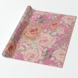 Papel De Regalo Luz Naranja Dulce Y Rosas Rubor Acuarela