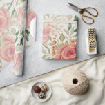 Papel De Regalo Luz Naranja Dulce Y Rosas Rubor Acuarela<br><div class="desc">Medios mixtos pintados a mano con acuarela</div>