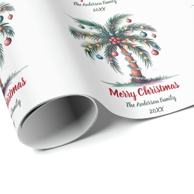 Papel De Regalo Luz personalizada de arbol de palma navideña (Esquina del rollo)