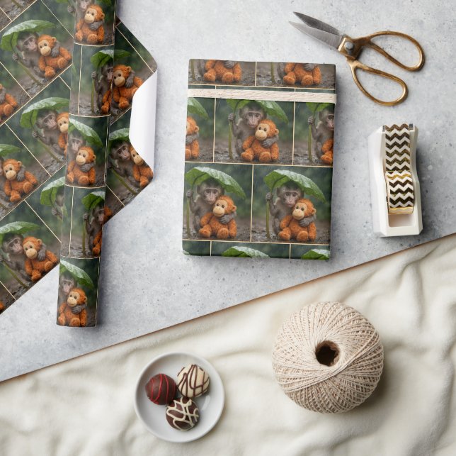 Papel De Regalo Macaco con un orangután de peluche (Artesanía)