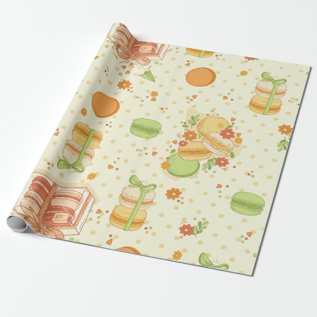 Papel De Regalo macarón pastelería postre macarón floral dulce (Desenrollado)
