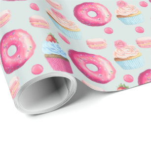 Papel De Regalo Macarones De Donuts Y Patrón De Pasteles En Acuare
