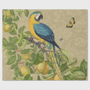 Papel De Regalo Macaw Blue Yellow Tropical Jungle Antigüedad