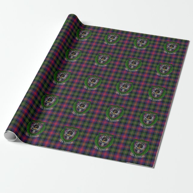 Papel De Regalo MacLennan Scottish Clan Tartan & Crest (Desenrollado)