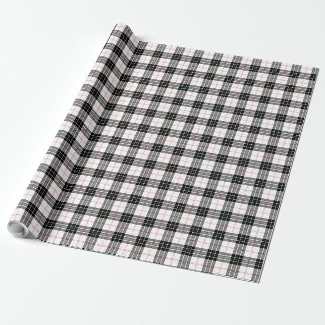 Papel De Regalo MacPherson tartan blanco negro plaid (Desenrollado)