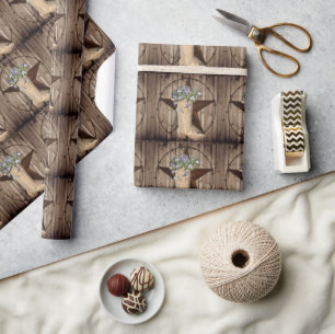 Papel De Regalo madera de granero rústico estrella vaquera occiden