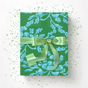 Papel De Regalo Madera de peonía sinuosa en verde y aqua