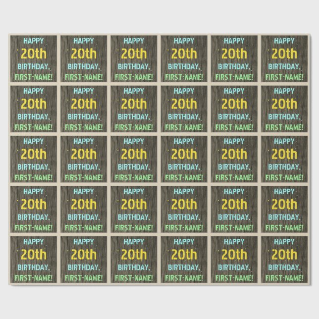 Papel De Regalo Madera falsa, aspecto de texto pintado, cumpleaños (Superficie plana)