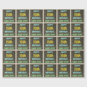 Papel De Regalo Madera falsa, aspecto de texto pintado, cumpleaños