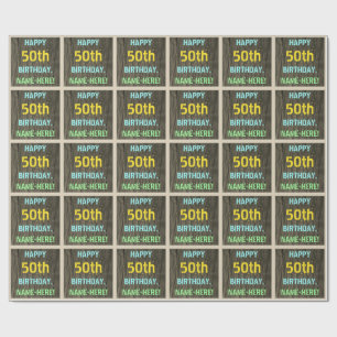 Papel De Regalo Madera falsa, aspecto de texto pintado, cumpleaños