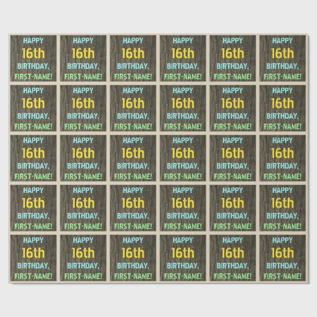 Papel De Regalo Madera falsa, aspecto de texto pintado, cumpleaños (Superficie plana)