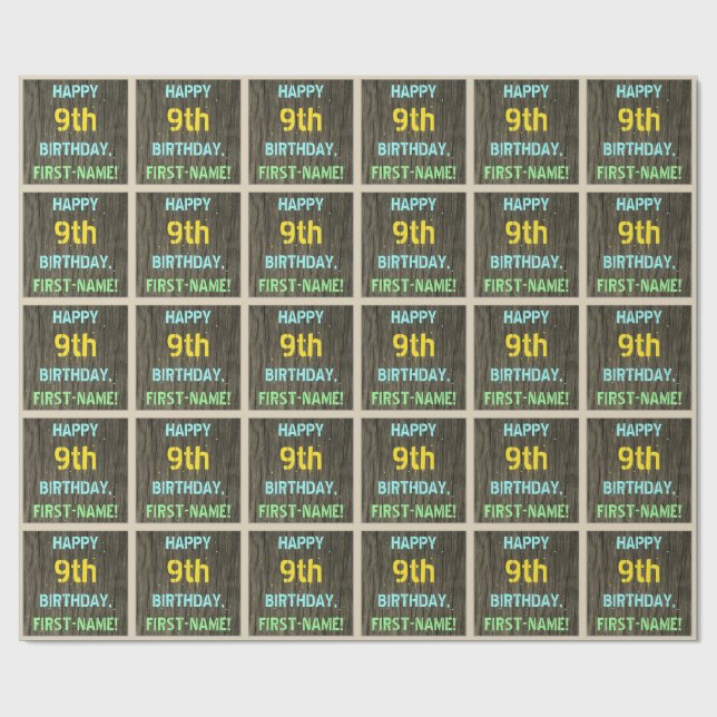 Papel De Regalo Madera falsa, aspecto de texto pintado, cumpleaños (Superficie plana)