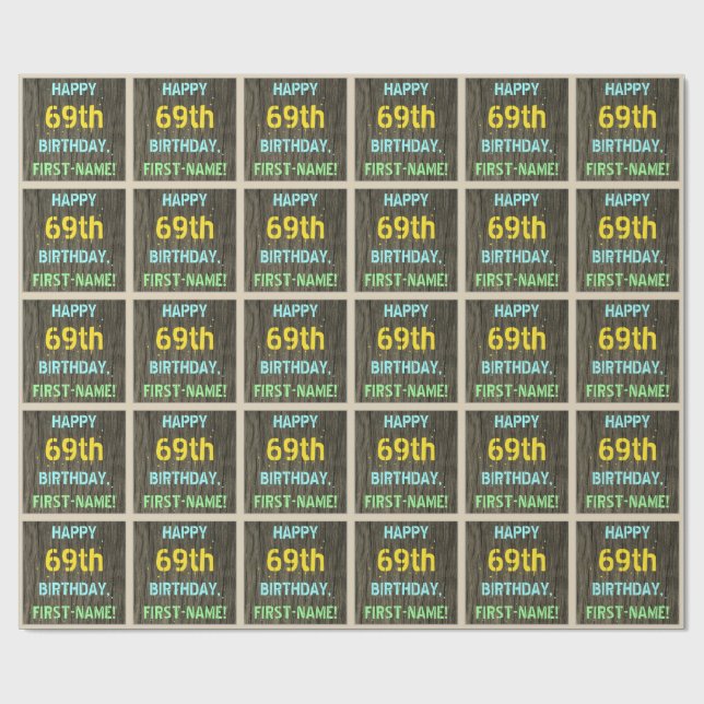 Papel De Regalo Madera falsa, aspecto de texto pintado, cumpleaños (Superficie plana)