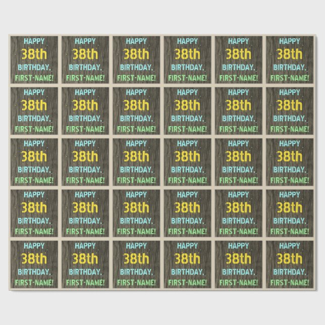 Papel De Regalo Madera falsa, aspecto de texto pintado, cumpleaños (Superficie plana)