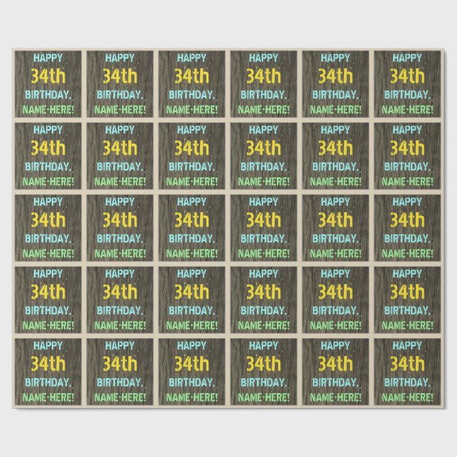 Papel De Regalo Madera falsa, aspecto de texto pintado, cumpleaños (Superficie plana)