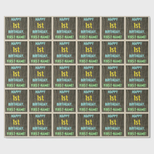 Papel De Regalo Madera falsa, aspecto de texto pintado, primer cum