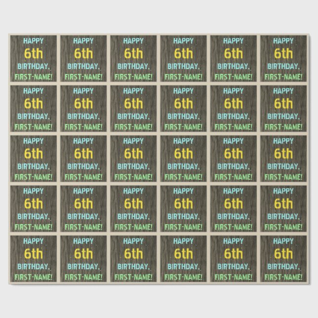 Papel De Regalo Madera falsa, aspecto de texto pintado, sexto cump (Superficie plana)