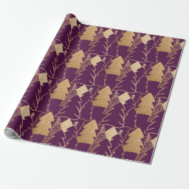 Papel De Regalo Madera Purpurina Purple Gold del árbol de Navidad 