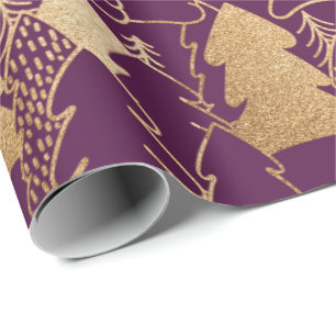 Papel De Regalo Madera Purpurina Purple Gold del árbol de Navidad 