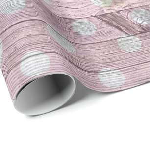 Papel De Regalo madera rosa y blanca con lunares