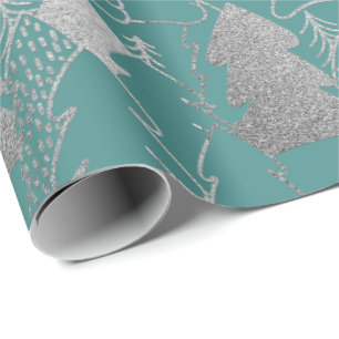 Papel De Regalo Madera verde azulada del purpurina de los gris