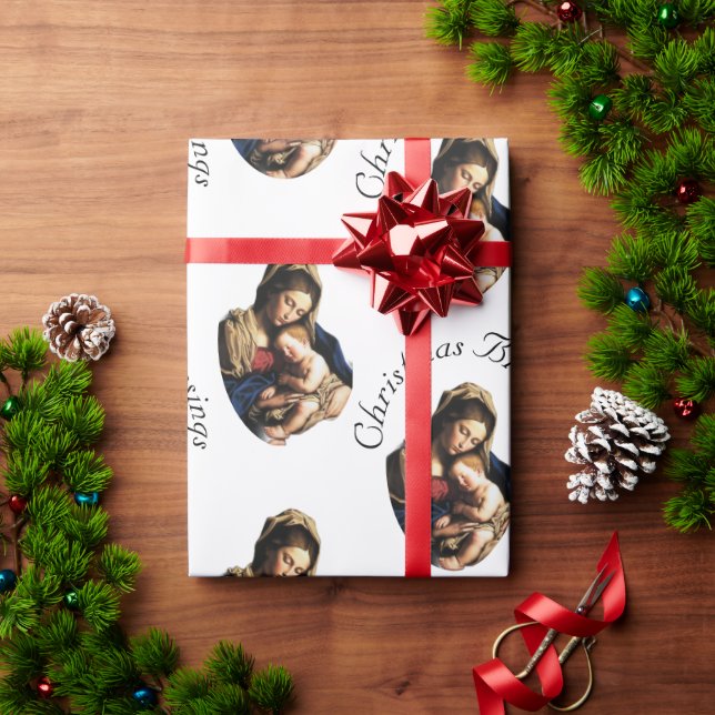Papel De Regalo Madonna con Niño Jesús personalizable blanco (Regalo de vacaciones)