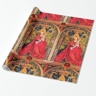 PAPEL DE REGALO MADONNA DEL ROSA BOWER, ROJO RUBY GEMSTONES
