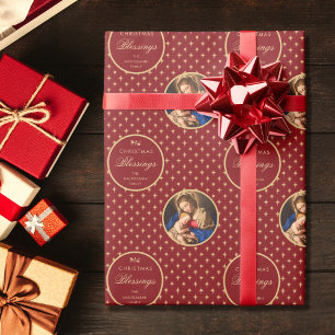 Papel De Regalo Madonna religiosa tradicional y Navidades infantil
