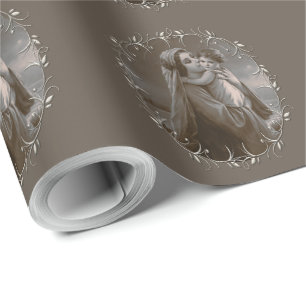 Papel De Regalo Madonna vintage y niño con marco plateado