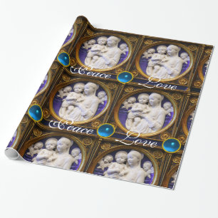 PAPEL DE REGALO MADONNA Y NIÑO CON GEMAS AZULES NAVIDADES JUEGAN