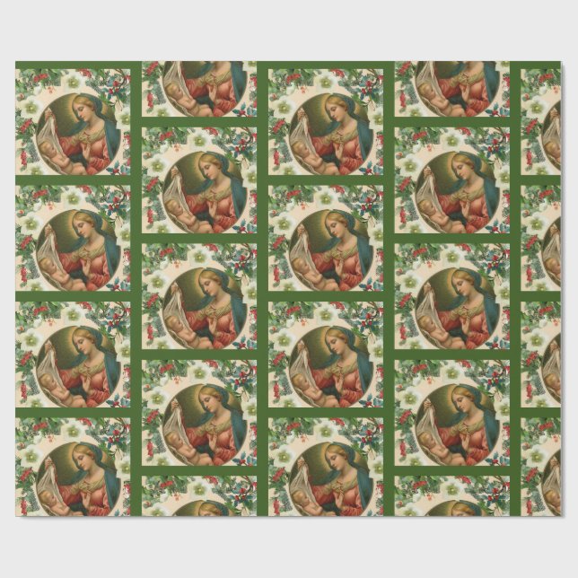 Papel De Regalo Madonna y niño sagrado Navidades religiosos (Superficie plana)