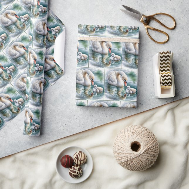 Papel De Regalo Madre Cisne Con Cignet (Artesanía)