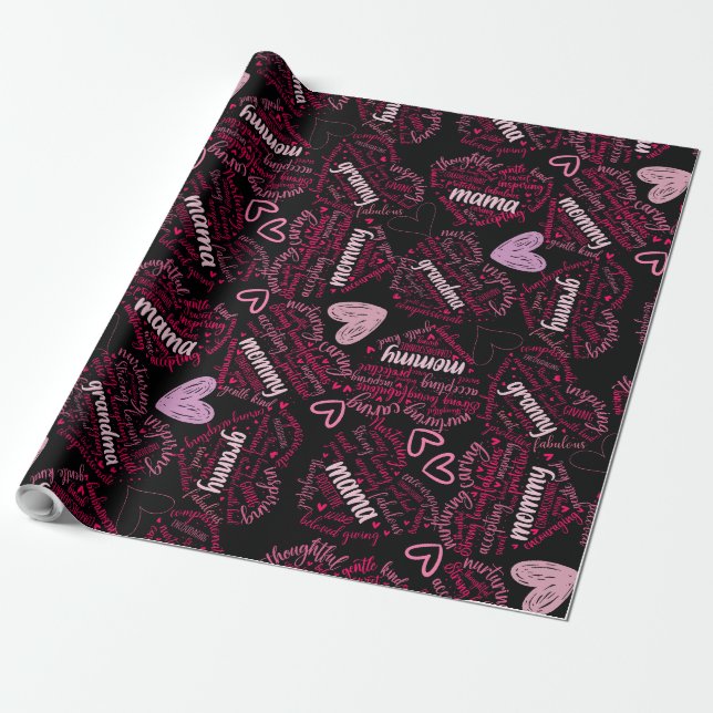 Papel De Regalo Madre de los corazones 01.Pink Black BG (Desenrollado)