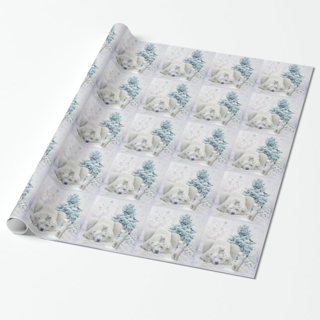 Papel De Regalo Madre de oso polar cansada con bebés (Desenrollado)