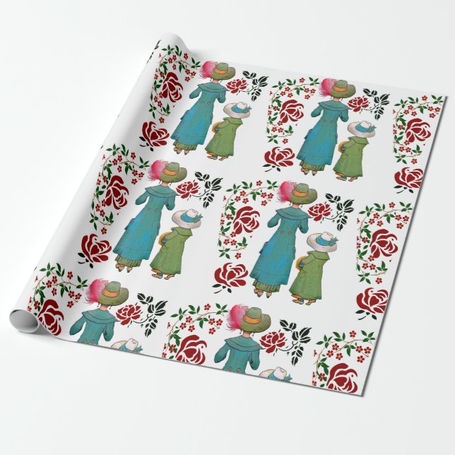 Papel De Regalo Madre hija Duo Roses Rojos Floral Greeneración (Desenrollado)