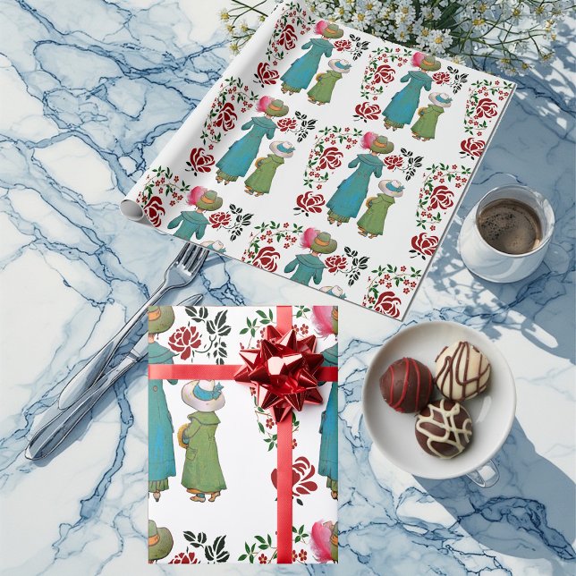 Papel De Regalo Madre hija Duo Roses Rojos Floral Greeneración (Mother Daughter Duo Red Roses Floral Greenery Wrapping Paper)