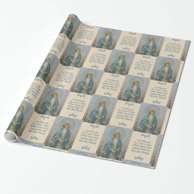 Papel De Regalo Madre Maria de la Virgen con los lirios y rezo (Desenrollado)