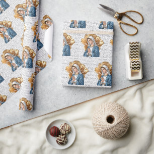 Papel De Regalo Madre María Dorado Halo Floral Católico Cristiano