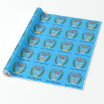 Papel De Regalo Magen persa David Menorah<br><div class="desc">Esta imagen fue adaptada de una antigua teja judía persa y cuenta con una menorah con un Magen David (Estrella de David) enmarcado por ramas de olivo. Se han conservado las imperfecciones de la imagen original pintada a mano.</div>