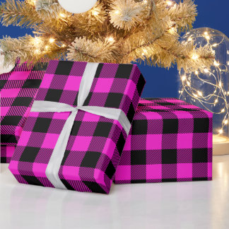Papel De Regalo Magenta Caliente y Cuadro de Búfalo Negro