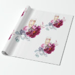 Papel De Regalo Magenta Floral Champagne ante el Boda del anillo<br><div class="desc">Papel de envoltura de ducha boda o novia. Vidrio de champán. Floral magenta. Elegante. "Antes del anillo"</div>