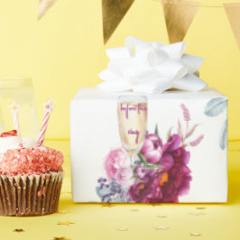 Papel De Regalo Magenta Floral Champagne Antes del Anillo Boda 