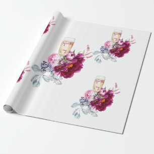 Papel De Regalo Magenta Floral Champán Antes del Anillo Boda