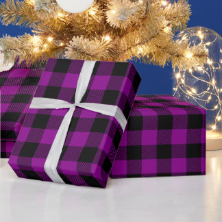 Papel De Regalo Magenta oscuro y cuadros de búfalo negros