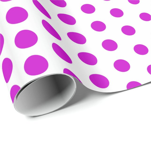 Papel De Regalo Magenta Polka Dot Blanco moderno (Esquina del rollo)