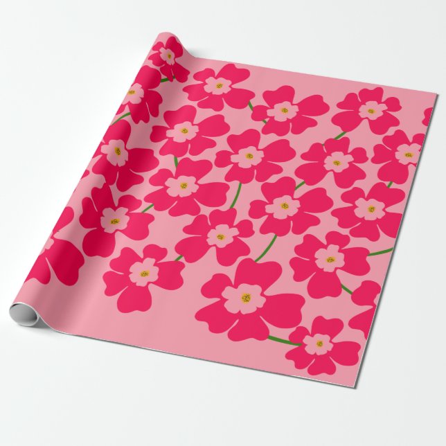Papel De Regalo Magenta potencia de las flores rosadas (Desenrollado)